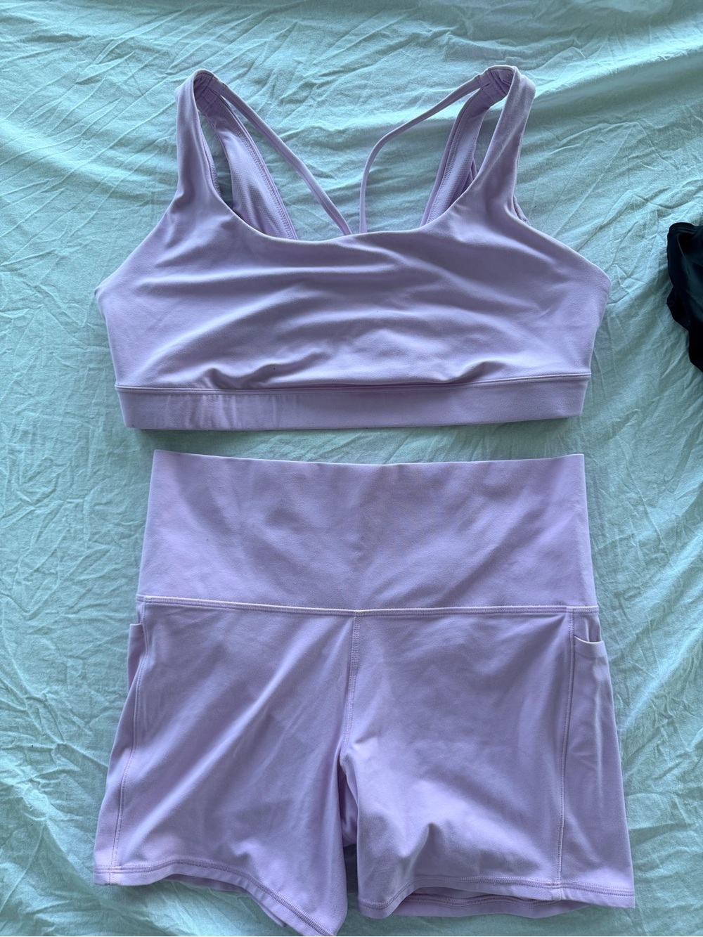 Athleta Lilac Seamless Sports Bra & High-Waist Bike Shorts Set - Picture 5 of 8